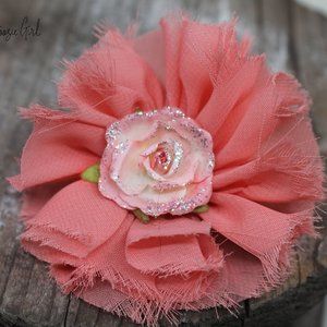 Coral Glitter Rose Hair Bow -Peach clip